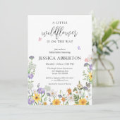 Invitation Un Baby shower neutre bleu rose Fleur sauvage (Debout devant)