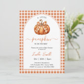 Invitation Un Baby shower Orange en vichy Un Peu Citrouille (Debout devant)