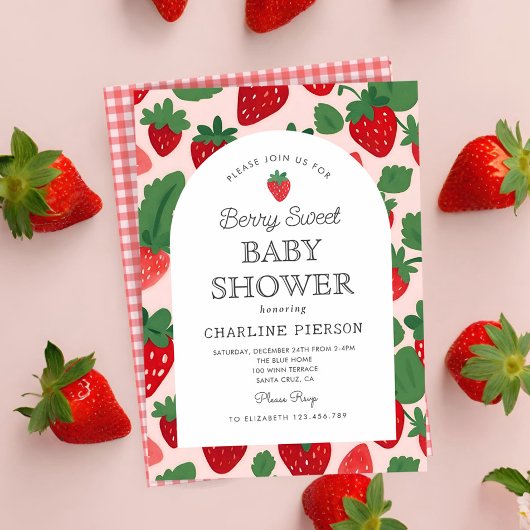 Invitation Un Baby shower rose fraise Berry