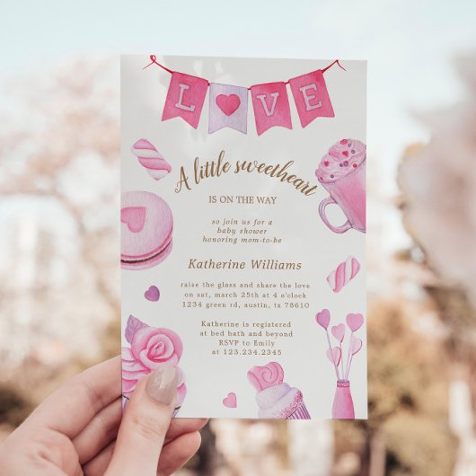 Invitation Un Baby shower rose un peu amoureux