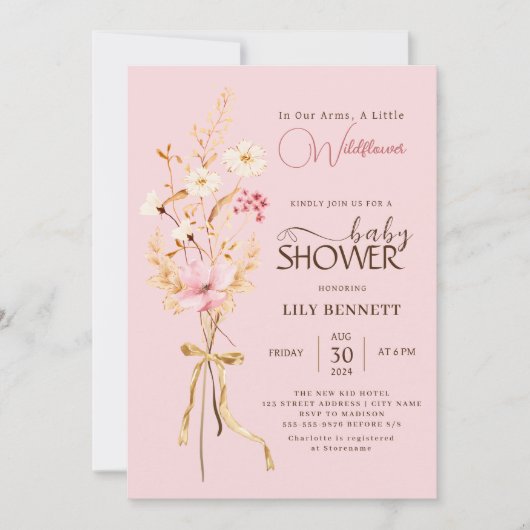 Invitation Un Baby shower Rustique De Boho Un Peu Fleur sauva (Devant)