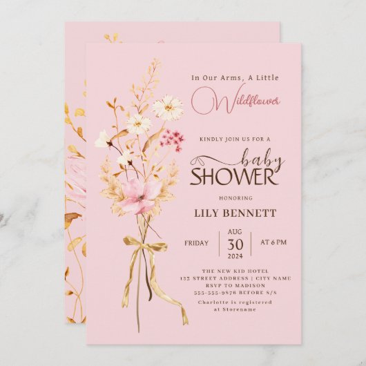 Invitation Un Baby shower Rustique De Boho Un Peu Fleur sauva (Devant / Derrière)