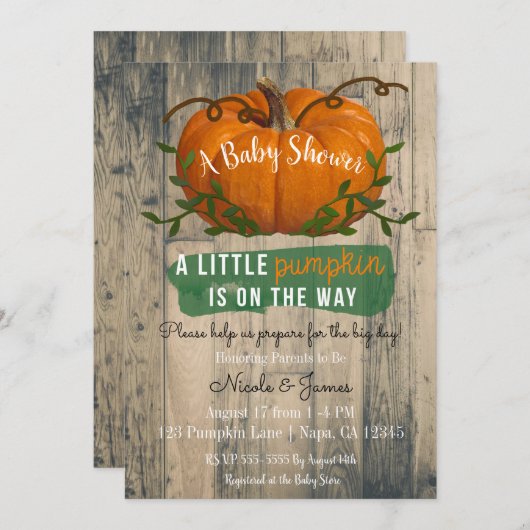 Invitation Un Baby shower Rustique Un Peu Citrouille Invitati (Devant / Derrière)