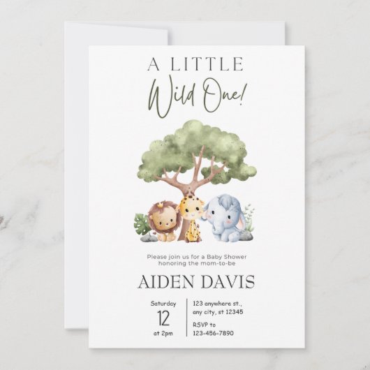 Invitation Un Baby shower Safari sauvage à la Jungle (Devant)