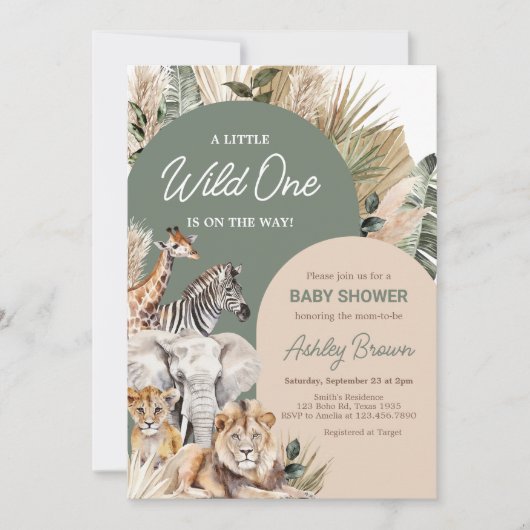 Invitation Un Baby shower Safari Un Peu Sauvage (Devant)