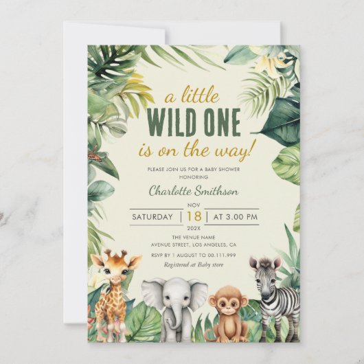 Invitation Un Baby shower Safari Un Peu Sauvage (Devant)