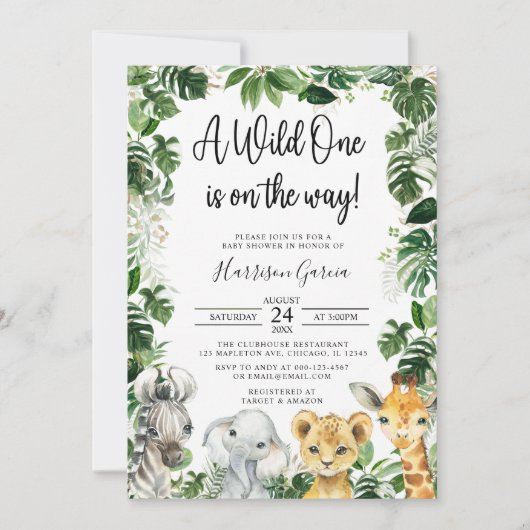 Invitation Un Baby shower sauvage de Safari Jungle Animaux (Devant)