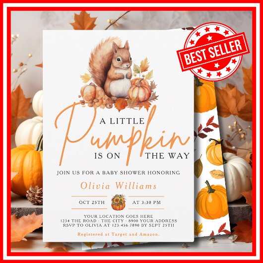Invitation Un Baby shower SQUIRREL Automne Un Peu Citrouille