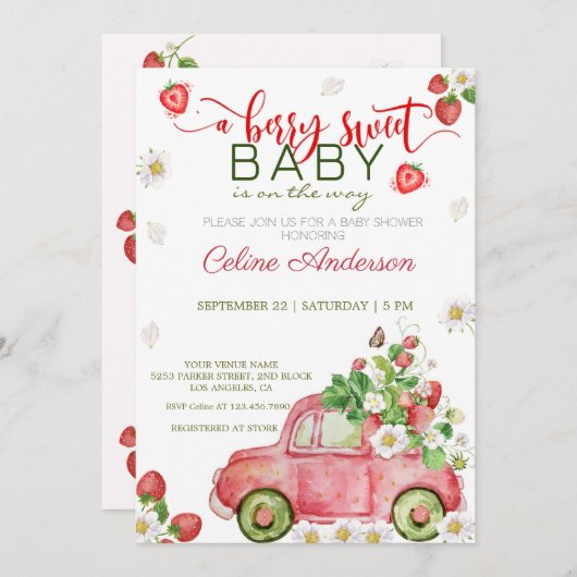 Invitation Un baby shower sucré aux baies (Devant / Derrière)