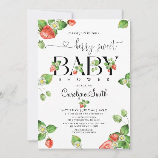 Invitation Un Baby shower sucré aux fraises (Devant)