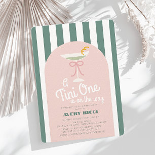 Invitation Un Baby shower Tini One Martini Rose Ribbon Girl
