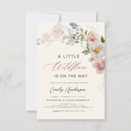 Invitation Un Baby shower Un Peu Fleur sauvage Élégant Floral (Devant)