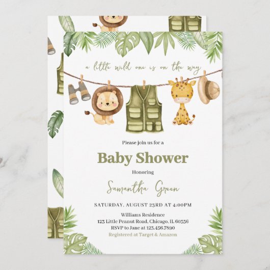 Invitation Un Baby shower Un Peu Sauvage (Devant / Derrière)