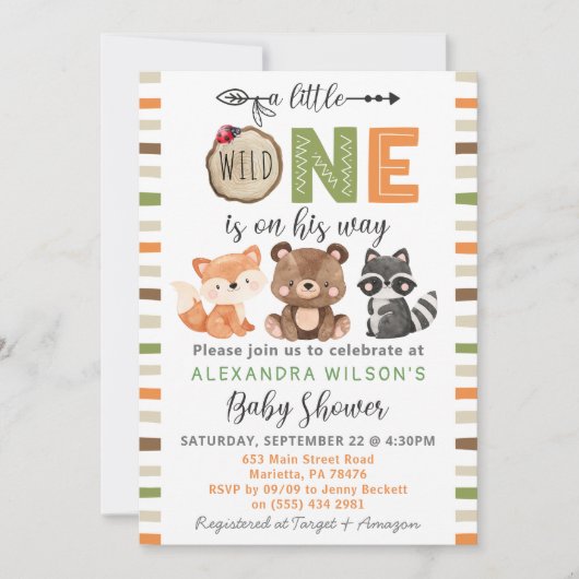 Invitation Un Baby shower Un Peu Sauvage Animaux De Bois Inv (Devant)