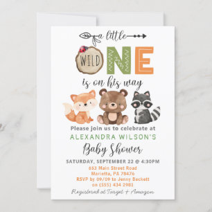 Invitation Un Baby shower Un Peu Sauvage, Animaux Des Bois