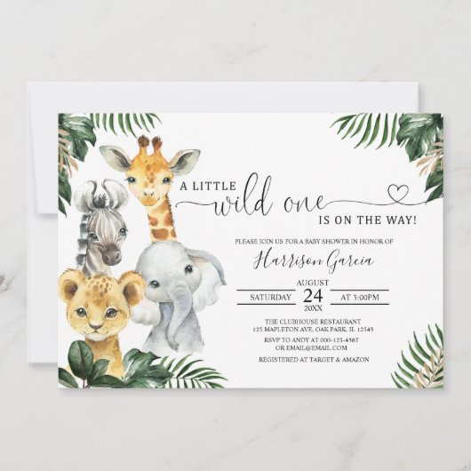 Invitation Un Baby shower Un Peu Sauvage D'Animaux D'Une Jung (Devant)
