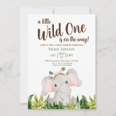 Invitation Un Baby shower Un Peu Sauvage Un Éléphant De Verdu (Devant)