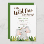 Invitation Un Baby shower Un Peu Sauvage Un Éléphant De Verdu (Devant / Derrière)