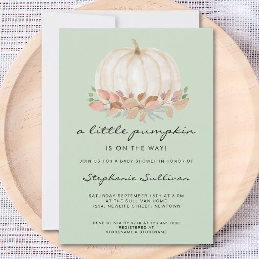 Invitation Un Baby shower Vert Automne Un Peu Citrouille