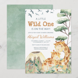 Invitation Un Baby shower vert de girafe sauvage mignonne
