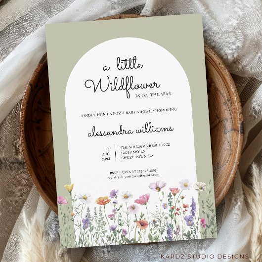 Invitation Un Baby shower Vert Sage Un Peu Fleur sauvage