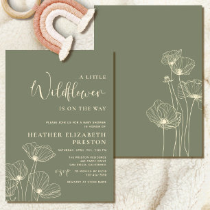 Invitation Un Baby shower Vert Sage Un Peu Fleur sauvage