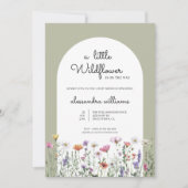 Invitation Un Baby shower Vert Sage Un Peu Fleur sauvage (Devant)