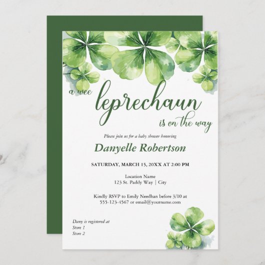 Invitation Un Baby shower Wee Leprechaun - Mars Baby (Devant / Derrière)
