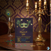 Invitation Un Bal Masqué Paon Or Émeraude