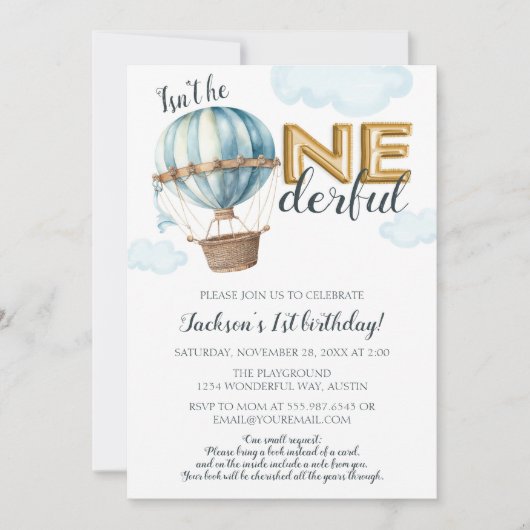 Invitation Un ballon à air chaud pour le premier anniversaire (Devant)