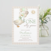 Invitation Un ballons d'oie soyeux premier anniversaire (Debout devant)