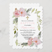 Invitation Un Baptême De Fleur Rose Et Joli (Devant / Derrière)
