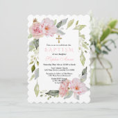 Invitation Un Baptême De Fleur Rose Et Joli (Debout devant)