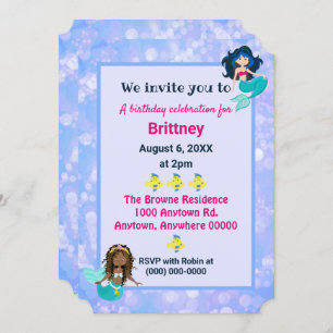 Invitation Un beau design bokee d'anniversaire de sirène
