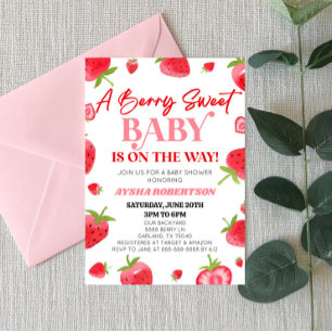 Invitation Un Bébé Berry Sweet Baby shower rouge fraise rose