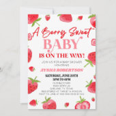 Invitation Un Bébé Berry Sweet Baby shower rouge fraise rose (Devant)