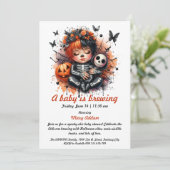 Invitation Un bébé brasse, Baby shower d'Halloween orange (Debout devant)