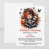 Invitation Un bébé brasse, Baby shower d'Halloween orange (Devant / Derrière)