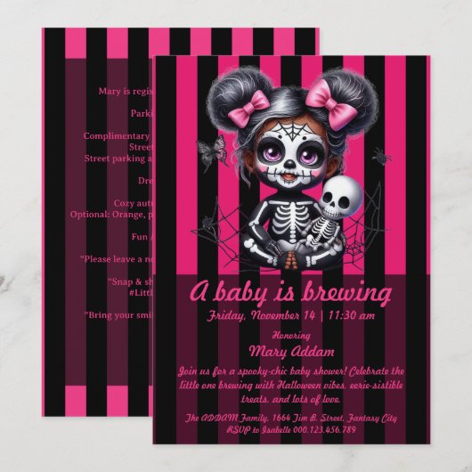 Invitation Un bébé brasse | Baby shower d'Halloween rose (Devant / Derrière)