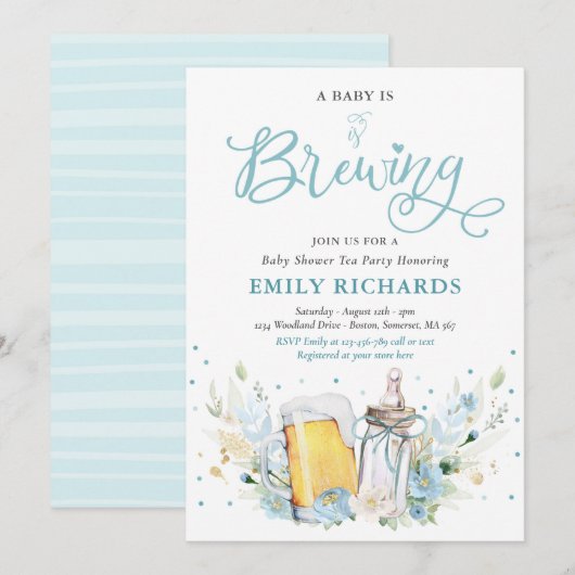 Invitation Un bébé brasse de la bouteille et du Baby shower d (Devant / Derrière)