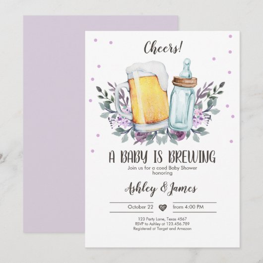 Invitation Un bébé brasse de la verdure Cheers Coed Baby show (Devant / Derrière)