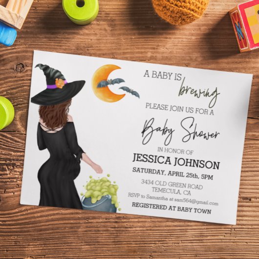Invitation Un bébé brasse de l'aquarelle sorcière personnalis