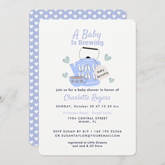 Invitation Un bébé brasse du Baby shower bleu (Devant / Derrière)