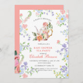 Invitation Un bébé brasse du Baby shower de Fleur Blush Tea I (Devant / Derrière)