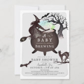 Invitation Un bébé brasse du Baby shower d'Halloween gris (Devant)