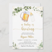 Invitation Un Bébé brasse du Baby shower d'or de verdure (Devant)