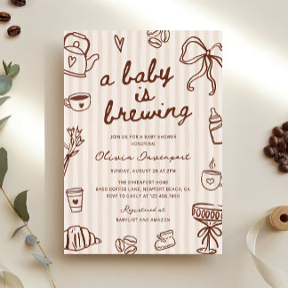 Invitation Un bébé brasse du café Baby shower tiré à la main