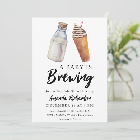 Invitation Un bébé brasse du café et du Baby shower au lait (Debout devant)