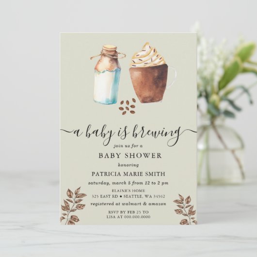 Invitation Un bébé brasse du café et du Baby shower au lait (Debout devant)