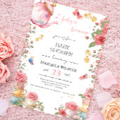 Invitation Un bébé brasse du thé au Baby shower à fleurs rous